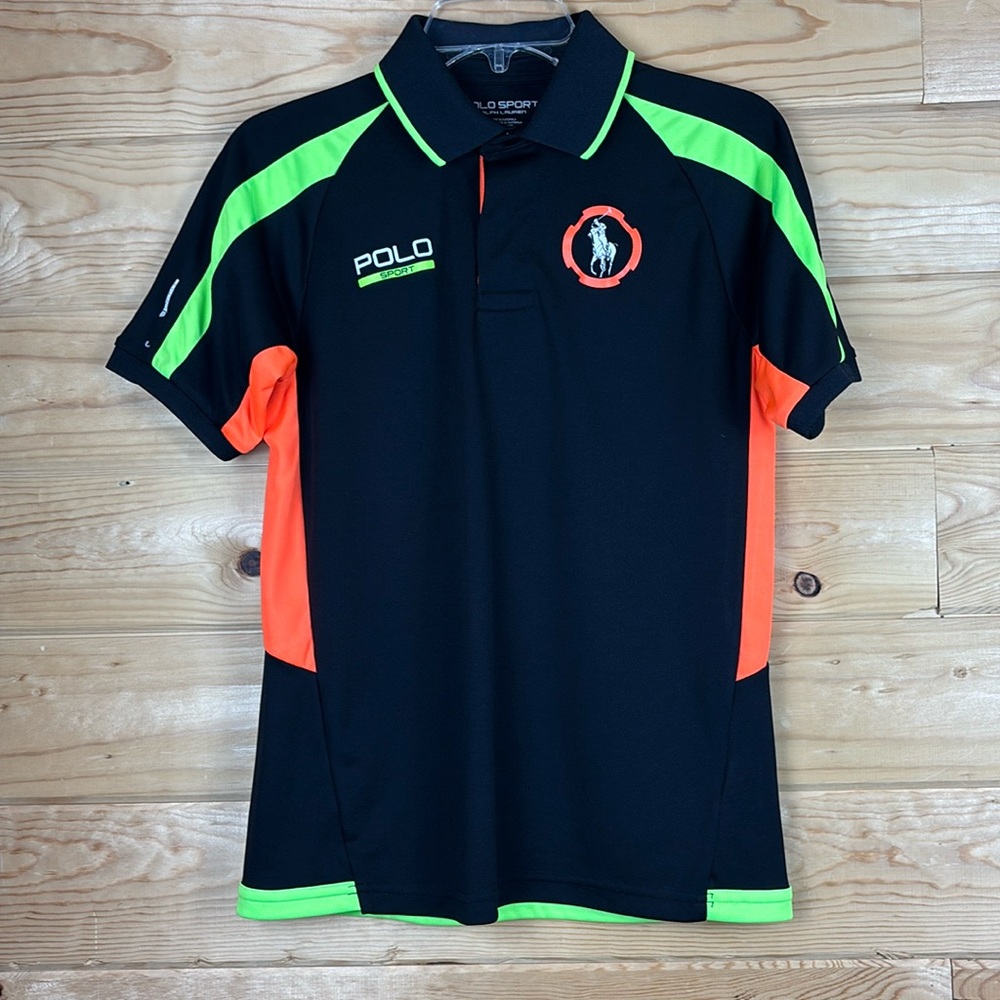 *FLAW* Polo Sport Ralph Lauren Black Neon Polo Shirt Boys Large